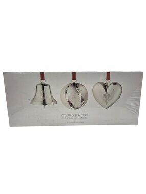 Georg Jensen Christmas Collectibles 2024 Bell Ball & Heart Ornaments Palladium